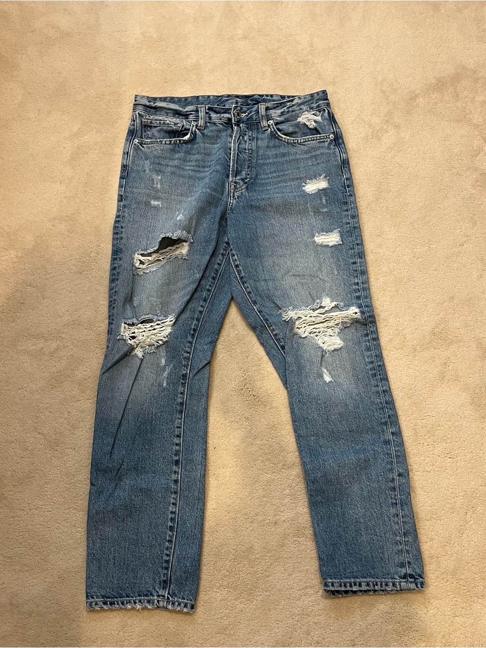 H&M Women's Distressed Blue Straight-Leg Jeans